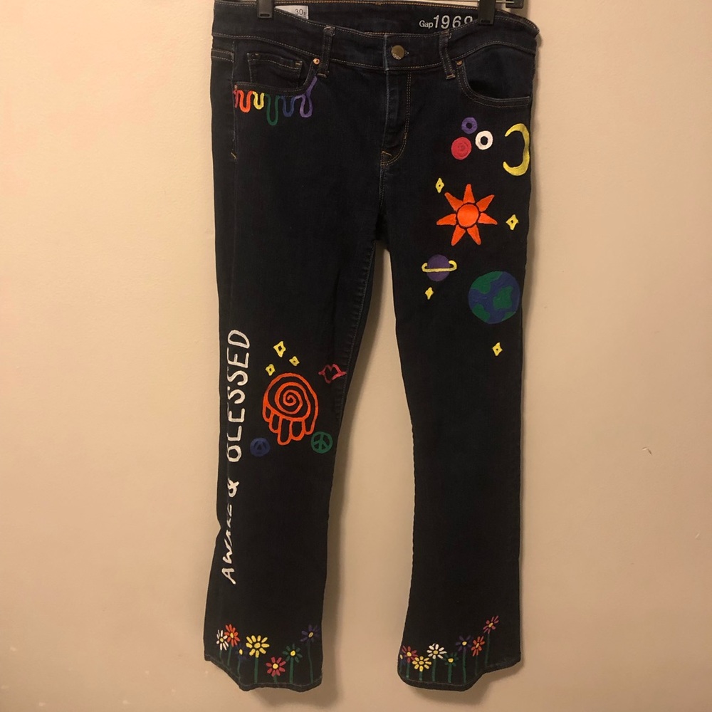 bellbottom painted jeans